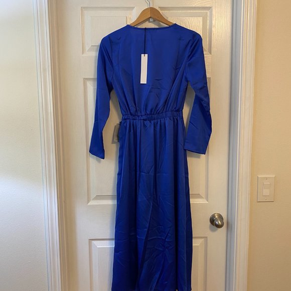 NSR Nordstrom Long Sleeve Faux Wrap Around Maxi Dress - Small - Royal Blue NWT - Picture 4 of 5